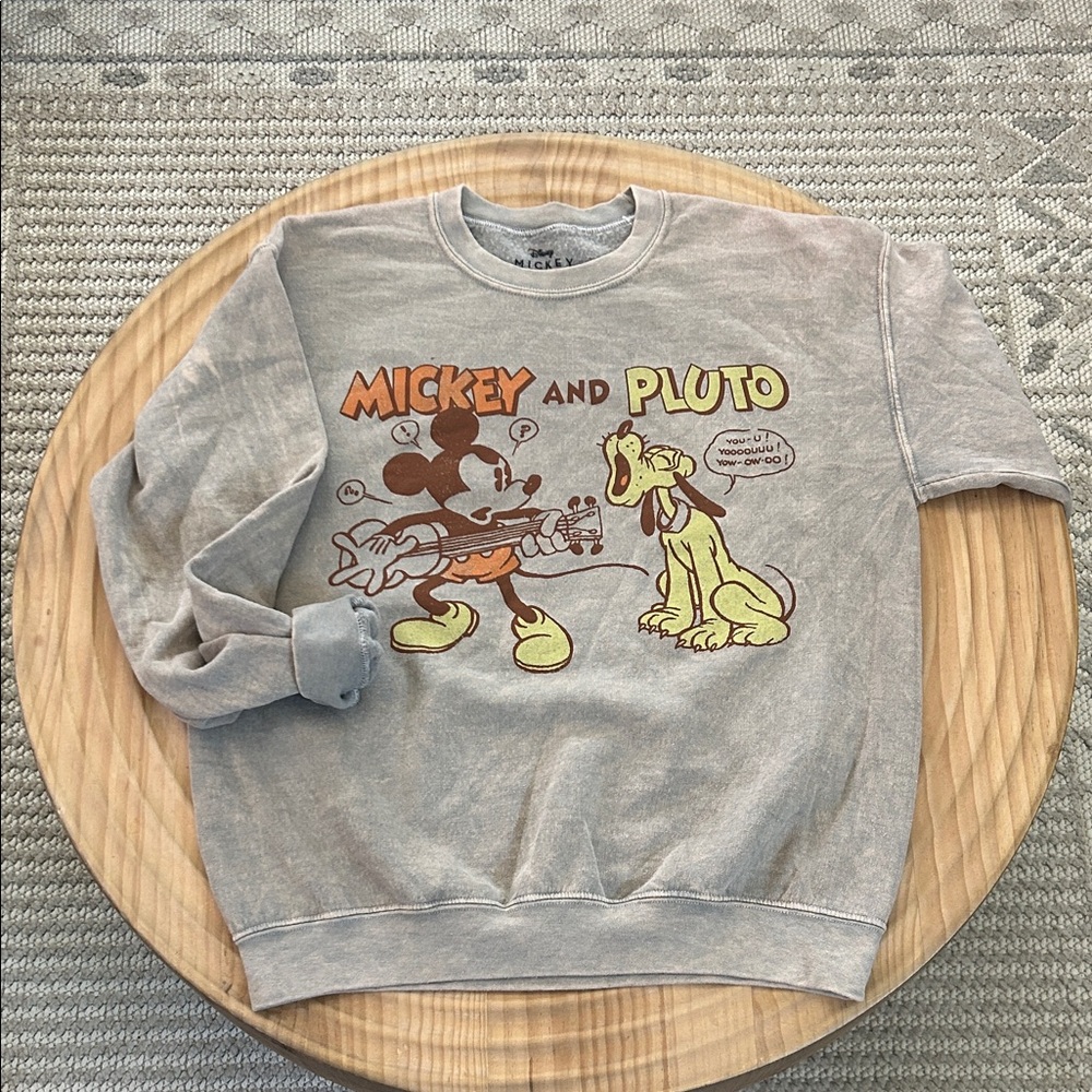 NWOT Disney Mickey and Pluto Gray Vintage-Style Sweatshirt